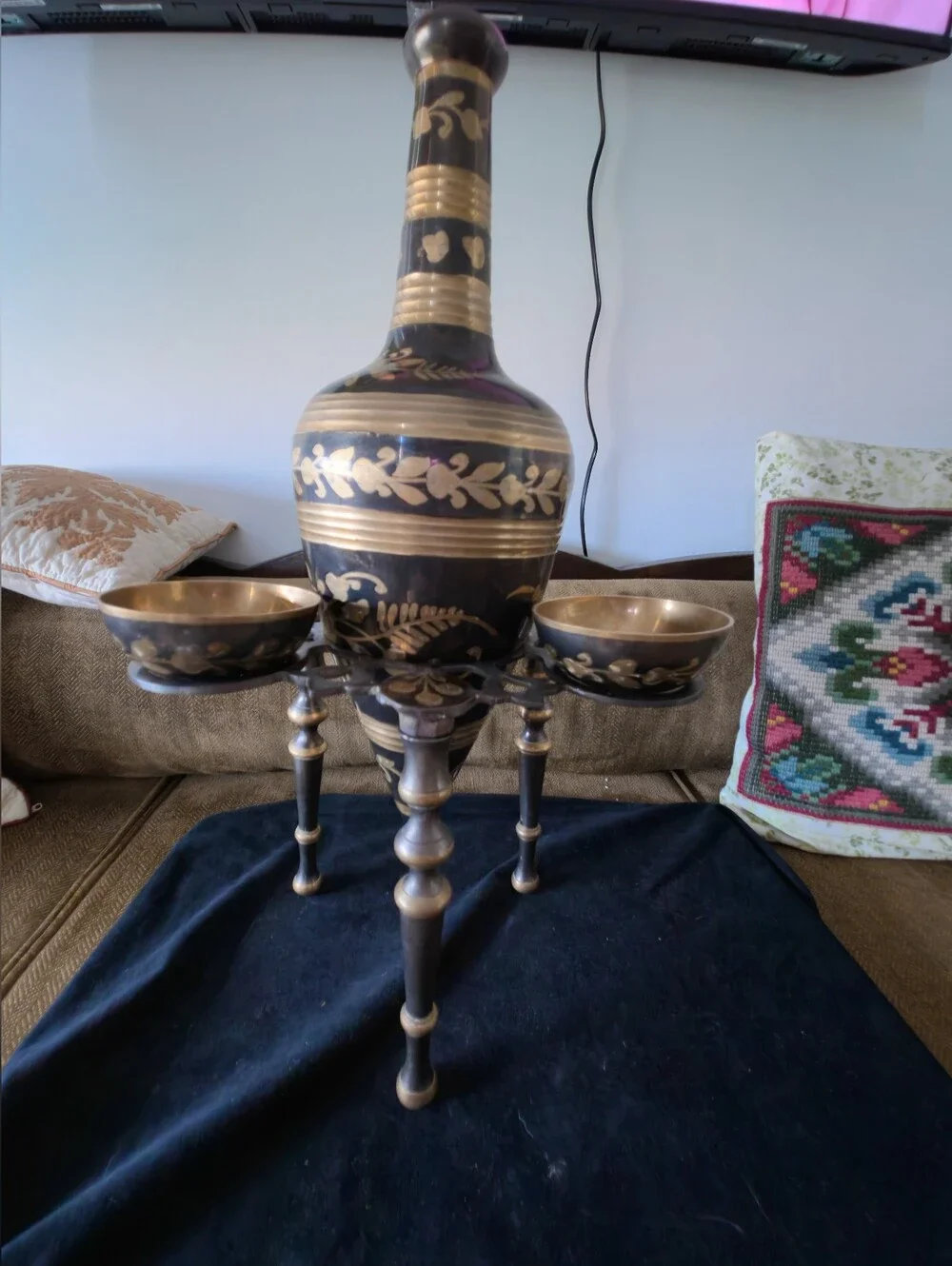 Solid Brass Aftaba Pitcher With 2 Cups And Base
